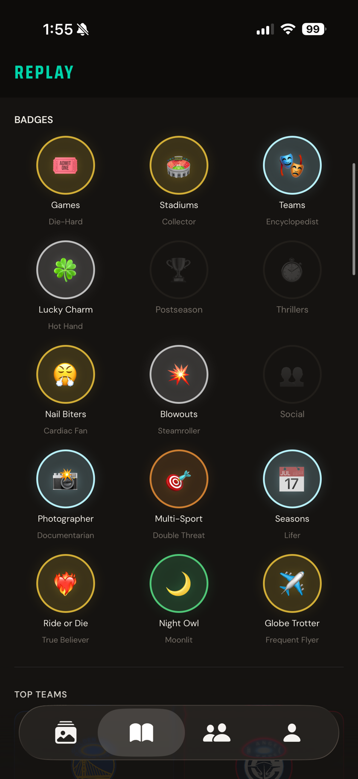 Replay badges and achievements screen